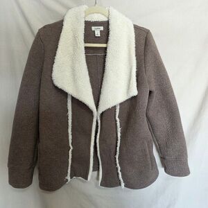 L.L.Bean Womens Jacket Open Front Wide Cozy Collar Boxy Cut Sz Small Petite